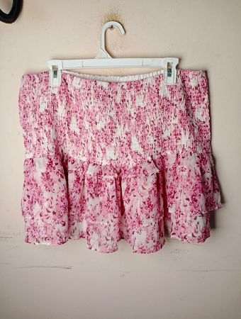 Ginatricot Pink Floral Smocked Ruffle Minirock