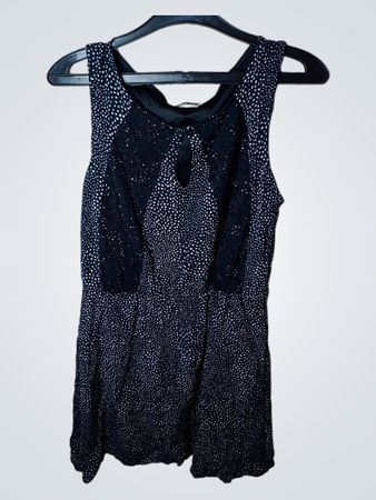 cache cache schwarzes gepunktetes Kleid mit Spitzenbesatz ohne Ärmel