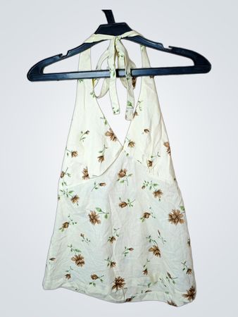 Cremefarbenes Trägershirt mit braunem Blumenmuster