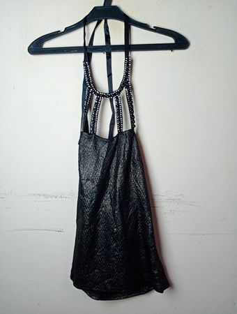 BLUGE Schwarzes Glitzer-Halterkleid