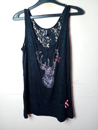 Laura Tosetto Kollektion Schwarzes Tanktop mit Reh-Grafik