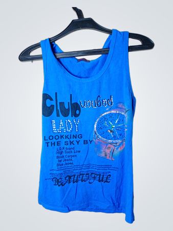 COOL FASHION Blaues Tanktop mit Uhren-Grafik