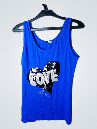 Blauses Tanktop mit glitzerndem Herz und "LOVE" Grafik