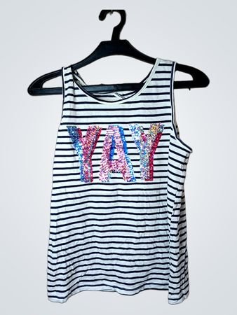 Gestreiftes Tanktop mit "YAY" Pailletten