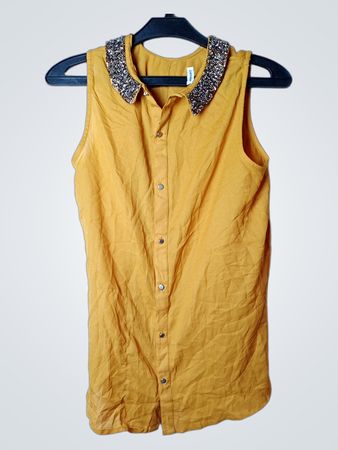 Dimkie Verzierte Kragen Ärmelloses Senfgelbes Knopfherrenshirt