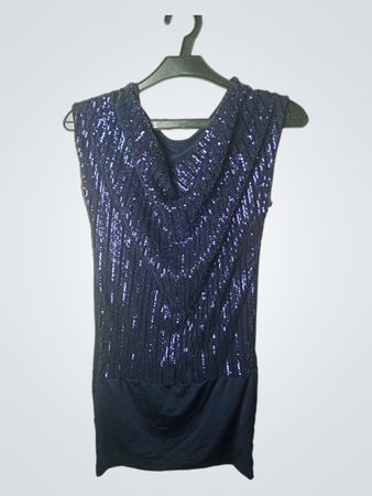 Navy Blue Pailletten-Cowl-Neck-Kleid