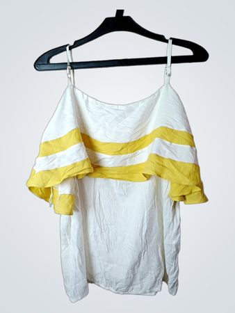 Mont&Co Weiß und Gelb Gestreifter Rüschenshirt