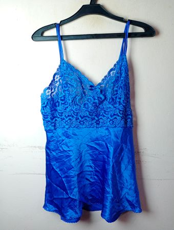 Etam Lingerie Blue Lace Trim Camisole Slip Dress