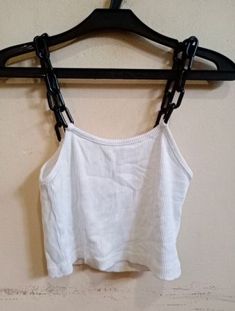 Das Ragged Priest Weiße Gerippte Ketten-Träger Crop Top