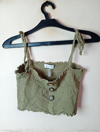 Neon & Nylon Smocked Button-Up Crop Top