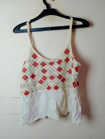 Crocheted Tank Top with Lace Trim