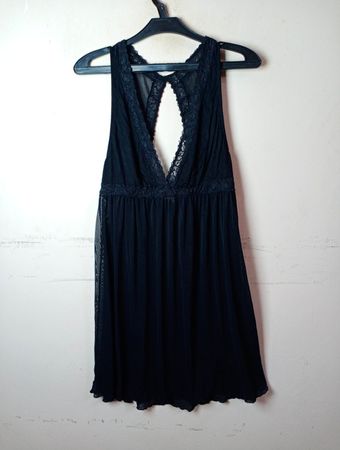 Manguun Black Lace Trim Nightgown