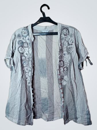 Per Una Damen graue gestreifte Bluse mit Verzierungen Größe 16
