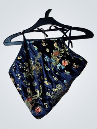 Satin-Haltertop mit Drachen- und Phönixdruck