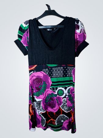 Kiss&clove Damen Schwarzes und Floral-Print Kurzarmkleid