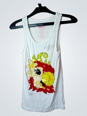Rainforest Cafe Weißes Tanktop mit Pailletten-Blumenmuster