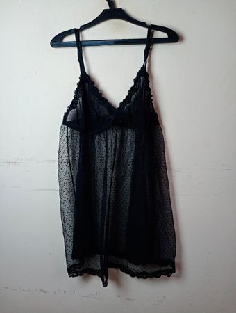 Schwarzes Polka-Dot-Spitzen-Babydoll-Lingerie