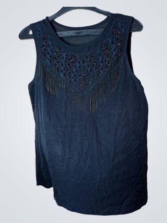 Sfera Schwarzes Perlenbesticktes Ärmelloses Top