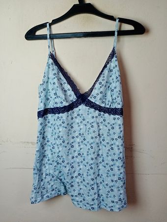 Skirt to Skin Light Blue Floral Print Cami Top with Lace Trim