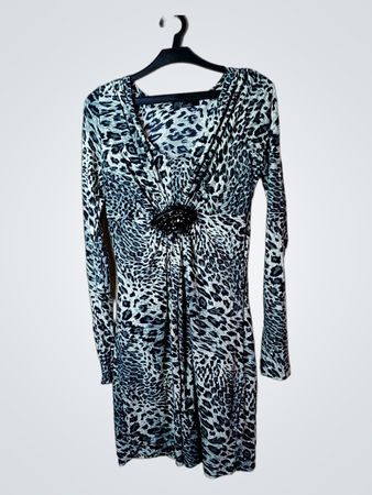 Cielle Damen Langarm-Kleid mit Leopardenmuster und Verzierung