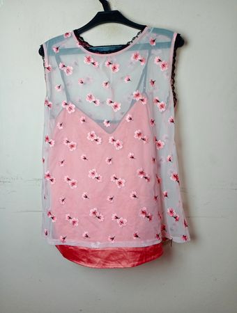 Guess Los Angeles Top Floreale Trasparente con Canotta Rosa