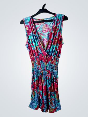 Z & W Fashion Ärmelloses florales Kleid mit geraffter Taille