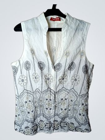TAIFUN COLLECTION Haut sans manches brodé blanc