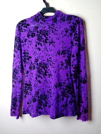 Purple Floral Long Sleeve Mock Neck Top
