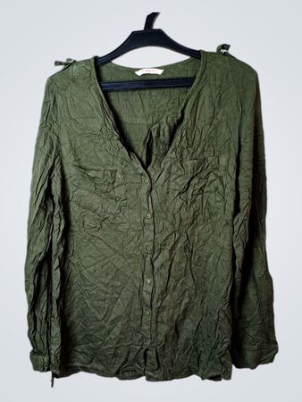 Camaieu Green Crinkle Langarmhemd