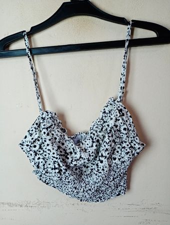 Bershka Floral Print Smocked Crop Top