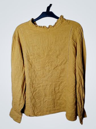 Gelbe bestickte Bluse mit Rüschkragen
