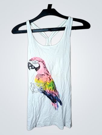 Weißes Tanktop mit Papagei-Grafik