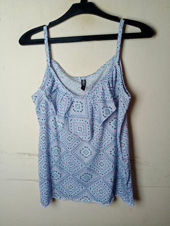 Colours of the World Damen Blau Geometrisches Druck Spaghetti-Träger Cami-Top