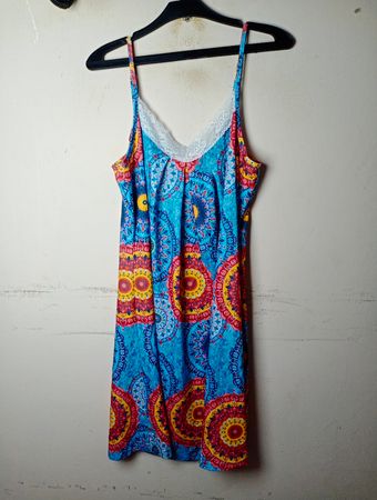 Lovasy Damen farbenfrohes Mandala-Print Slip-Kleid mit Spitzenbesatz