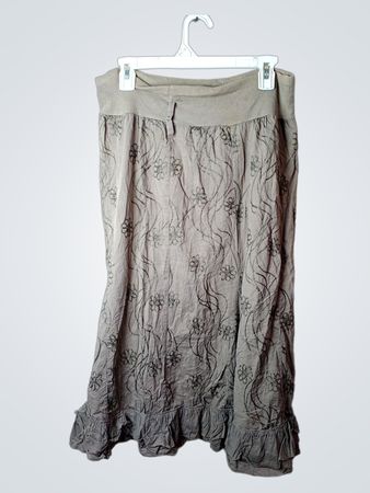Midi-Rock mit Blumenmuster und Raffungen am Saum