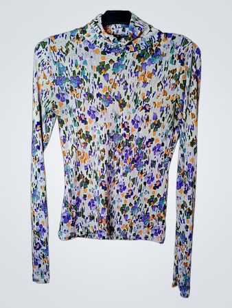 LINDEX Damen Blumentop mit Rollkragen und langen Ärmeln