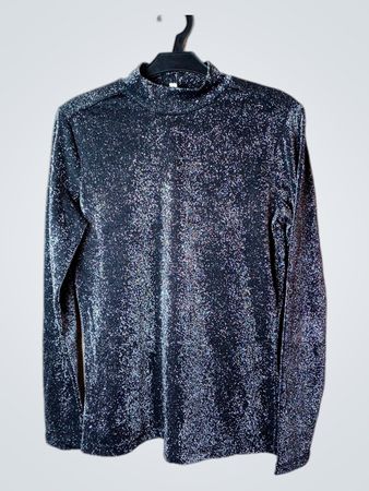 García Black Sparkle Mock Neck Long Sleeve Top