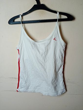 DOMYOS Weißes Tanktop mit rotem Streifen