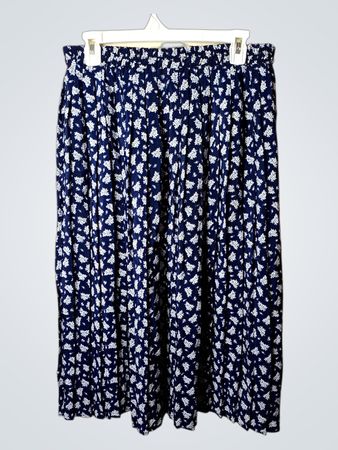 Marineblaues Midirock mit floralem Muster