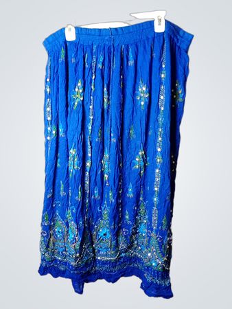 Blauer Rayon-Rock mit Verzierungen