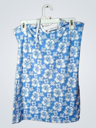 Fishbone Blau Blumiges Ärmelloses Kapuzenkleid
