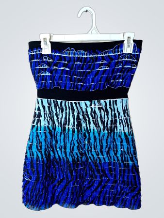 Blaues Ombre-Rüschenträgerloses Kleid