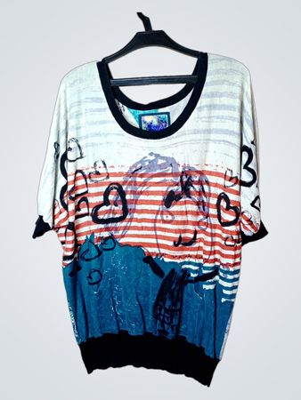 T-Shirt mit Herz- und Streifenmotiven