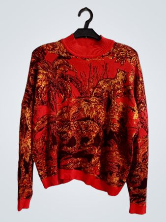 Desigual Roter tropischer Druck Strickpullover