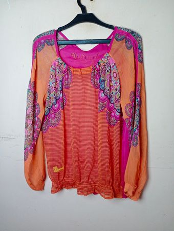 Desigual Damen Orange & Pink Druck Langarmbluse