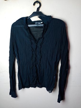 Oviesse Trend Schwarze Transparente Rüschenshirt mit Knopfleiste