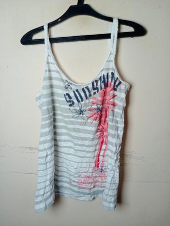 Gestreiftes Tanktop mit "SUNSHINE"-Grafik