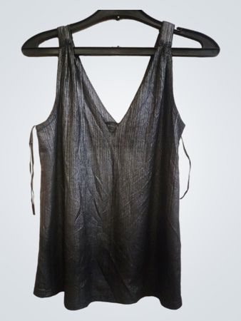 KIABI Schwarzes Metallisches Geripptes V-Ausschnitt Tanktop