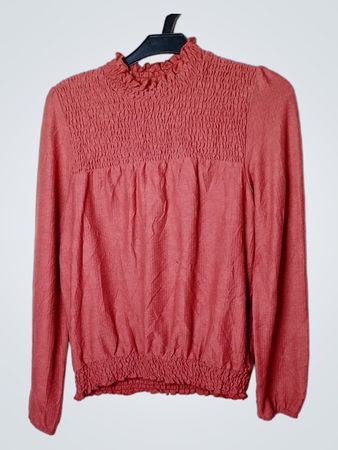 Cache Cache Smocked Mock Neck Long Sleeve Top