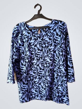 ZAVANNA Blaue und schwarze Blättermuster-Bluse